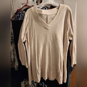 Cream V-Neck Waffle Knit Top